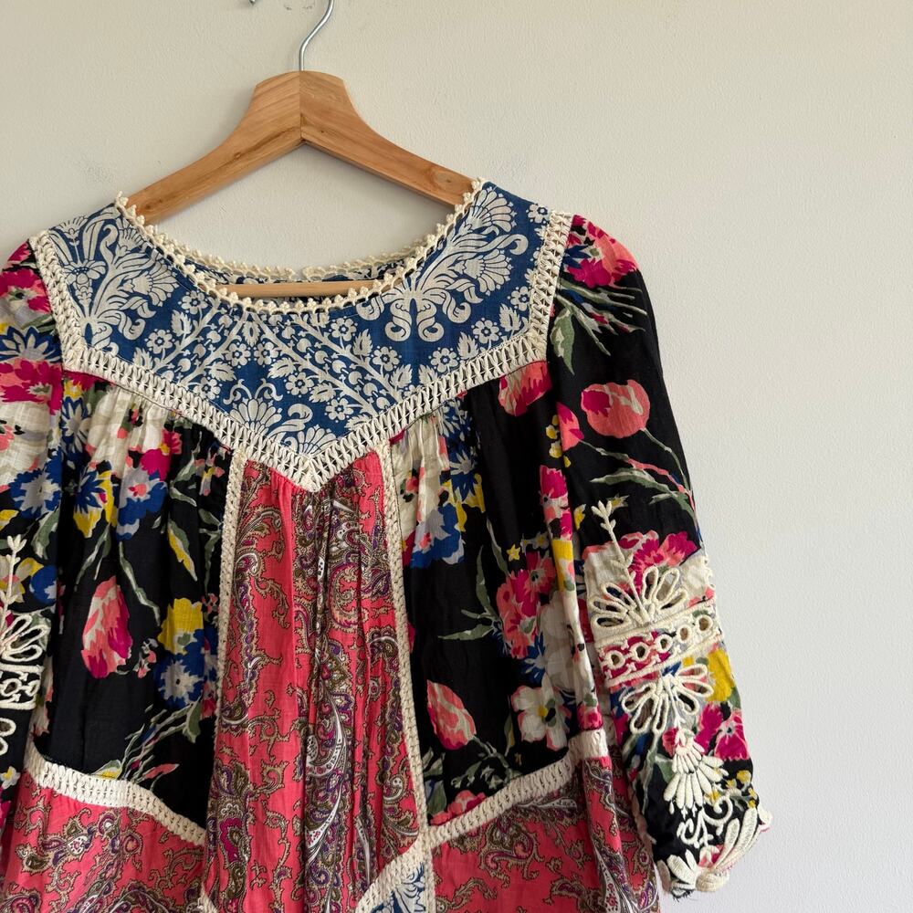 Anthropologie Vanessa Virginia Inez Patchwork Crochet Mini Dress Blue Red 0 - Picture 4 of 10